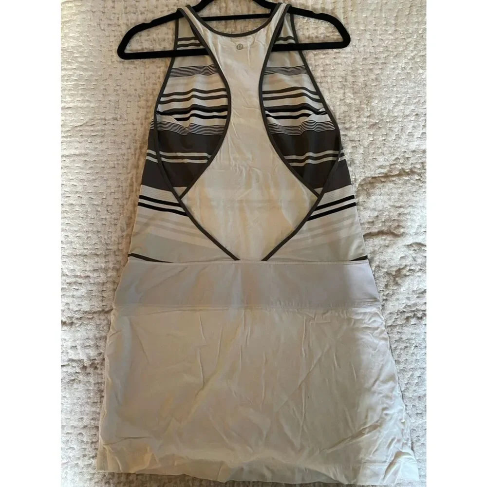 lululemon athletica White and Gray Striped Sleeveless Mini Dress